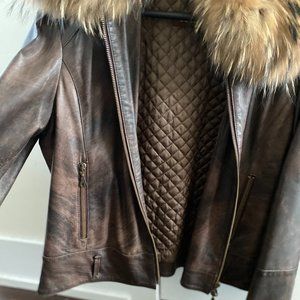 Gorgeous Brown distressed Leather Jacket with fur